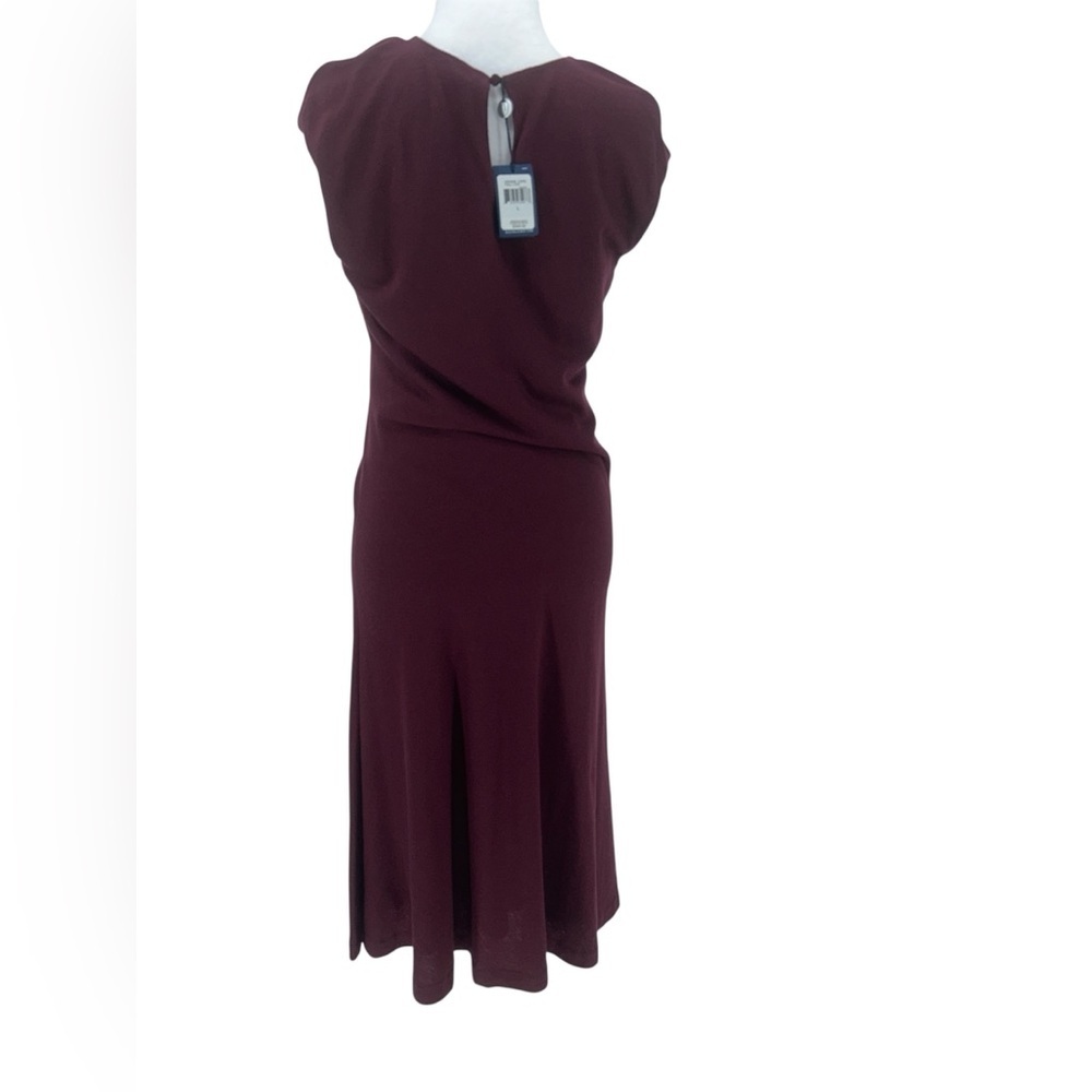 Ralph Lauren Women’s Burgundy Wool Blend Pleated Dress Size L Midi Elegant - Picture 7 of 9